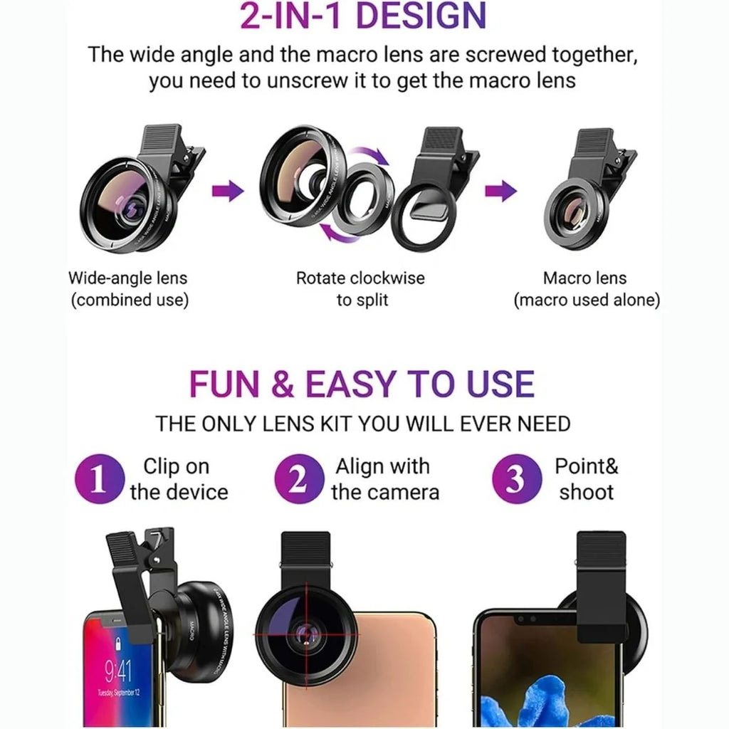 0.45X Wide Angle Lens 140°+ 12.5X Macro Lens for Mobile