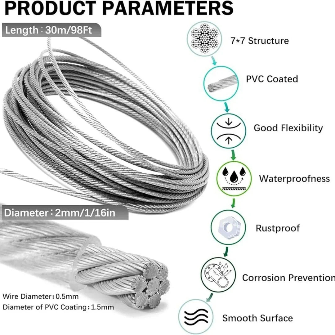 Stainless Steel Multipurpose Rope with Hook (5 Meter)